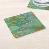 ABSTRAKT MARBLE GREEN GOLD SQUARE PAPIERUNTERSETZE RECHTECKIGER PAPPUNTERSETZER (angewinkelt)