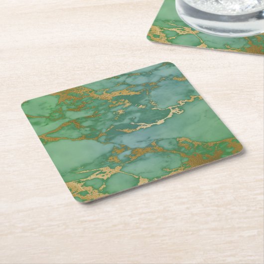 ABSTRAKT MARBLE GREEN GOLD SQUARE PAPIERUNTERSETZE RECHTECKIGER PAPPUNTERSETZER (angewinkelt)