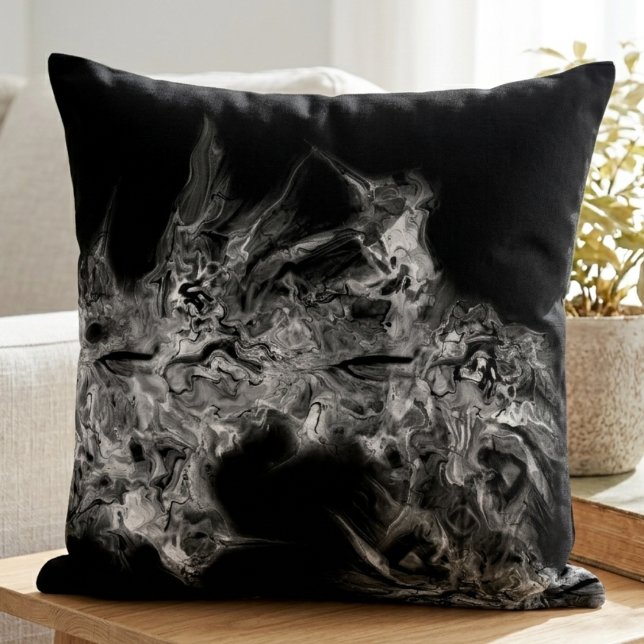 Abstrakt Marmor Rauch Grau Kissen (Swirling grey smoke abstract throw pillow for a stylish housewarming gift.)
