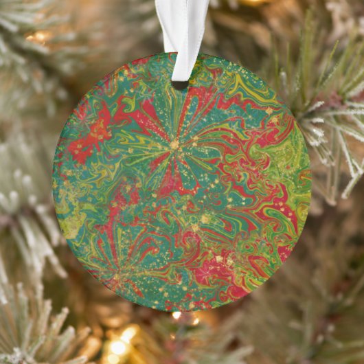 Abstrakt marmoriertes Acryl in Weihnachtsgrün, Rot Ornament (Baum)