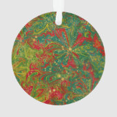 Abstrakt marmoriertes Acryl in Weihnachtsgrün, Rot Ornament (Rückseite)