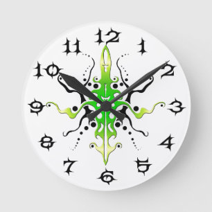 Abstrakt Mask Stamm Tattoo Design - grün Runde Wanduhr