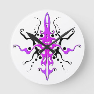 Abstrakt Mask Stamm Tattoo Design - Rosa Runde Wanduhr