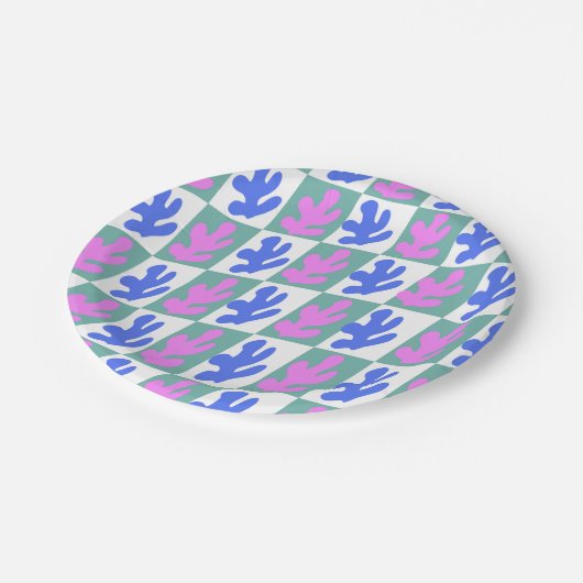 Abstrakt Matisse Inspiriert Leaf-Pflanze überprüft Pappteller (Schrägansicht)