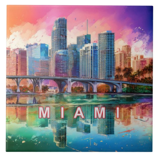 Abstrakt Miami Skyline Art Modern Fliese (Vorderseite)
