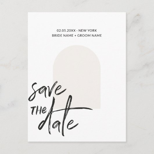 Abstrakt Minimalistische Niche Save the Date Scrip Postkarte (Vorderseite)