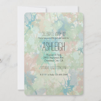 Abstrakt Minze Blue Watercolor Splashes Geburtstag Einladung