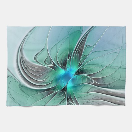 Abstrakt mit Blau, moderne fraktale Kunst Geschirrtuch (Horizontal)
