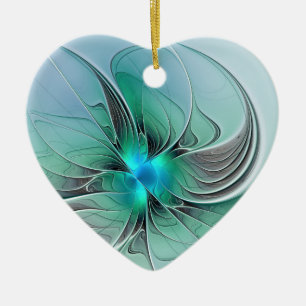 Abstrakt mit blauem, modernem Fraktal Kunst Herz Keramik Ornament