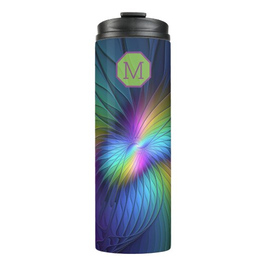 Abstrakt mit blauem, modernem Fraktal-Monogramm Thermosbecher (Vorderseite)