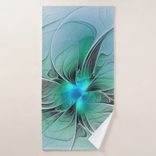 Abstrakt mit blauer, moderner Kunst des Fraktals Badehandtuch