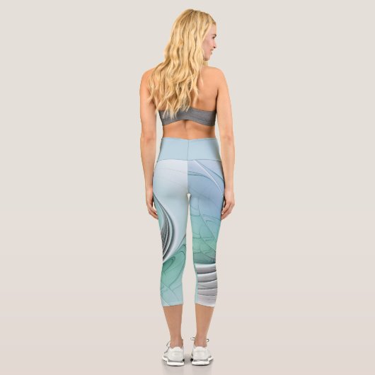 Abstrakt mit blauer, moderner Kunst des Fraktals Capri Leggings (Rückseite)