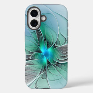 Abstrakt mit blauer, moderner Kunst des Fraktals iPhone 16 Hülle