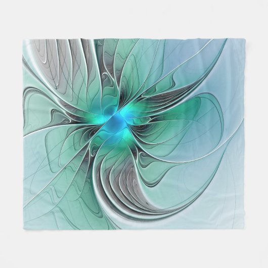 Abstrakt mit blauer, moderner Kunst des Fraktals Fleecedecke (Vorderseite (Horizontal))