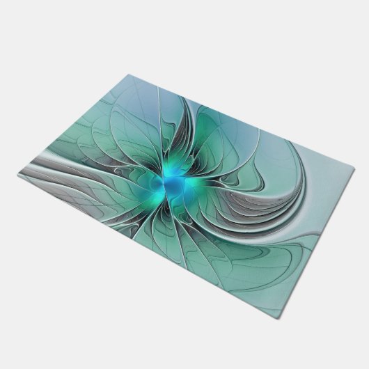 Abstrakt mit blauer, moderner Kunst des Fraktals Fußmatte (Schrägansicht)