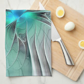 Abstrakt mit blauer, moderner Kunst des Fraktals Geschirrtuch (Viertel Falte)