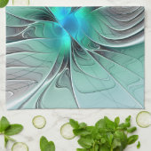 Abstrakt mit blauer, moderner Kunst des Fraktals Geschirrtuch (Gefaltet)