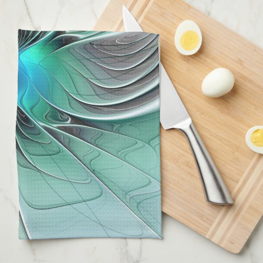 Abstrakt mit blauer, moderner Kunst des Fraktals Geschirrtuch (Viertel Falte)