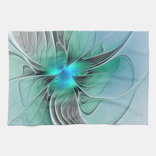 Abstrakt mit blauer, moderner Kunst des Fraktals Geschirrtuch (Horizontal)