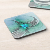 Abstrakt mit blauer, moderner Kunst des Fraktals Getränkeuntersetzer (Linke Seite)