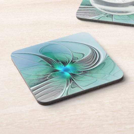 Abstrakt mit blauer, moderner Kunst des Fraktals Getränkeuntersetzer (Linke Seite)