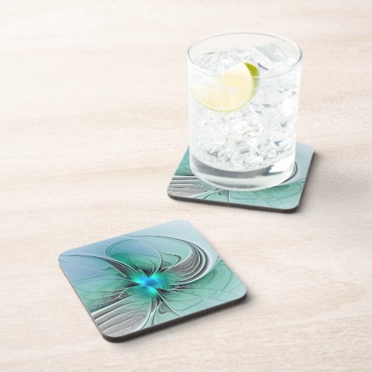 Abstrakt mit blauer, moderner Kunst des Fraktals Getränkeuntersetzer (Rechte Seite)