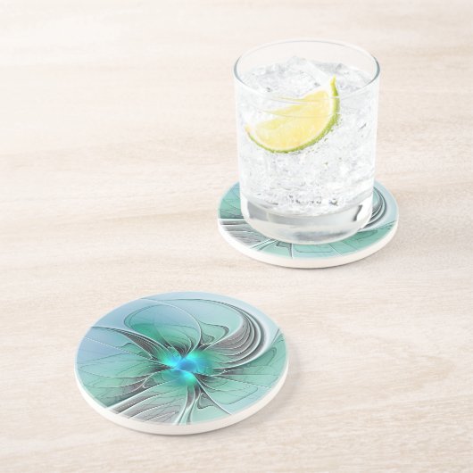 Abstrakt mit blauer, moderner Kunst des Fraktals Getränkeuntersetzer (Seite)