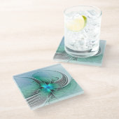 Abstrakt mit blauer, moderner Kunst des Fraktals Glasuntersetzer (Schrägansicht)