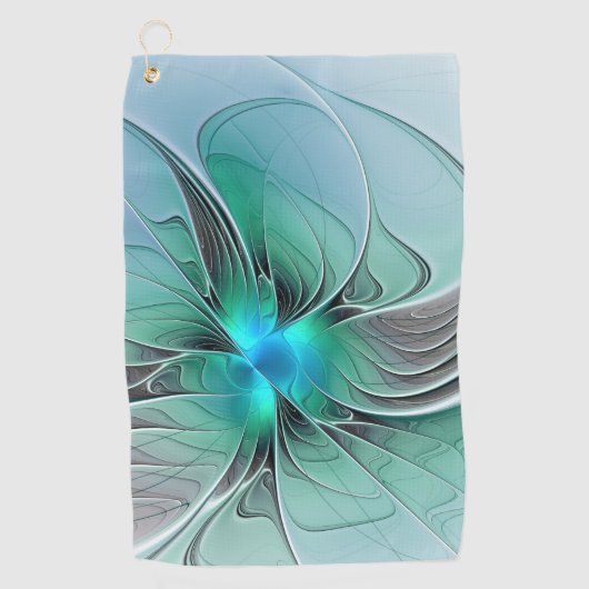 Abstrakt mit blauer, moderner Kunst des Fraktals Golfhandtuch (Vorderseite)