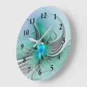 Abstrakt mit blauer, moderner Kunst des Fraktals Große Wanduhr (Winkel)