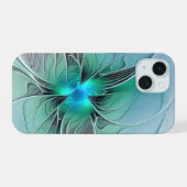 Abstrakt mit blauer, moderner Kunst des Fraktals iPhone 15 Hülle (Rückseite (Horizontal))