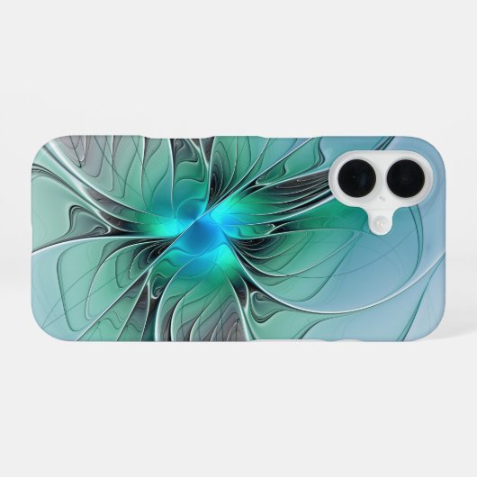 Abstrakt mit blauer, moderner Kunst des Fraktals iPhone 16 Hülle (Rückseite (Horizontal))