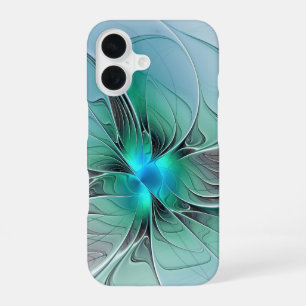 Abstrakt mit blauer, moderner Kunst des Fraktals iPhone 16 Hülle