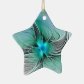 Abstrakt mit blauer, moderner Kunst des Fraktals Keramik Ornament (Rechts)