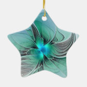 Abstrakt mit blauer, moderner Kunst des Fraktals Keramik Ornament (Hinten)