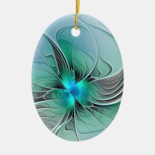 Abstrakt mit blauer, moderner Kunst des Fraktals Keramik Ornament (Vorne)