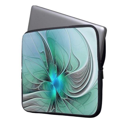 Abstrakt mit blauer, moderner Kunst des Fraktals Laptopschutzhülle (Vorderseite Links)