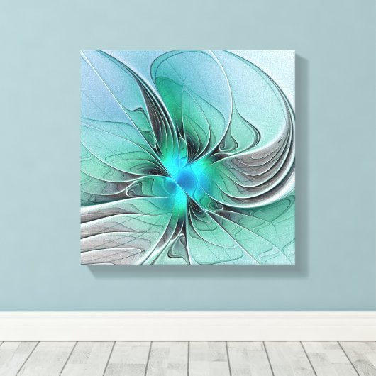 Abstrakt mit blauer, moderner Kunst des Fraktals Leinwanddruck (Insitu (Holzboden))