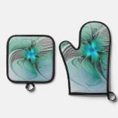 Abstrakt mit blauer, moderner Kunst des Fraktals Ofenhandschuh & Topflappen-Set (Vorderseite)