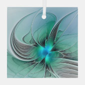Abstrakt mit blauer, moderner Kunst des Fraktals Ornament Aus Glas (Rückseite)