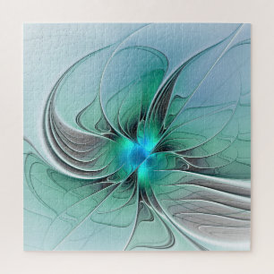 Abstrakt mit blauer, moderner Kunst des Fraktals Puzzle