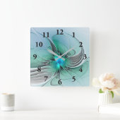 Abstrakt mit blauer, moderner Kunst des Fraktals Quadratische Wanduhr (Zuhause)