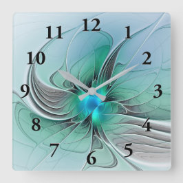 Abstrakt mit blauer, moderner Kunst des Fraktals Quadratische Wanduhr