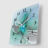 Abstrakt mit blauer, moderner Kunst des Fraktals Quadratische Wanduhr (Winkel)