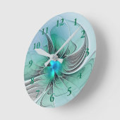 Abstrakt mit blauer, moderner Kunst des Fraktals Runde Wanduhr (Winkel)