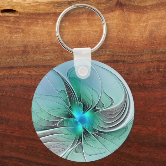 Abstrakt mit blauer, moderner Kunst des Fraktals Schlüsselanhänger (Rückseite)