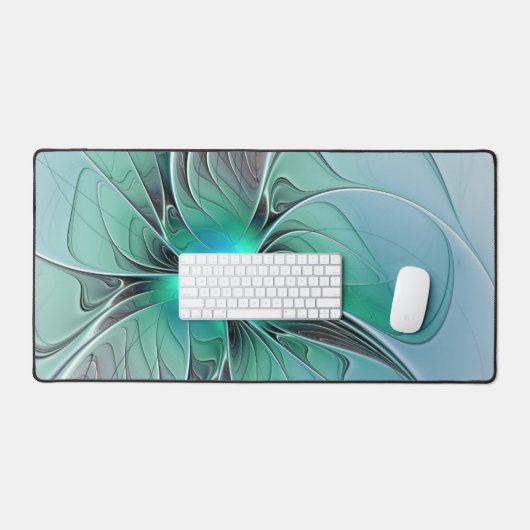 Abstrakt mit blauer, moderner Kunst des Fraktals Schreibtischunterlage (Tastatur & Maus)