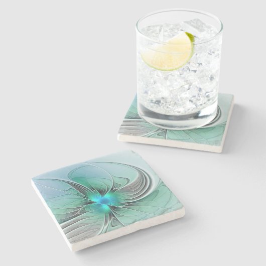 Abstrakt mit blauer, moderner Kunst des Fraktals Steinuntersetzer (Seitenansicht)