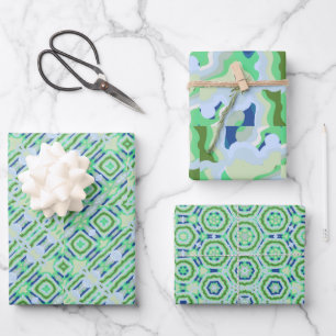 Abstrakt mit FlowCurves und Stammesgrün Geschenkpapier Set