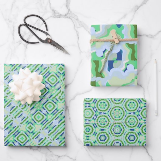 Abstrakt mit FlowCurves und Stammesgrün Geschenkpapier Set (Vorderseite)